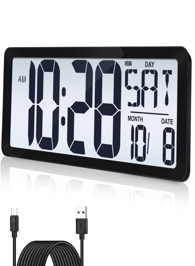 QINYUNE 15 Inch Large Rechargeable Digital LCD Wall Clock with Backlight Glow in the Dark,Night Light Wall Clock with Week,Date & Temperature,DST,Alarm Display for Living Room, Bedroom, Gift for Elderly - Image 1